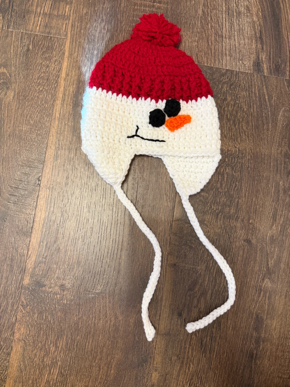 Handmade Kids Snowman Knit Hat - White & Red